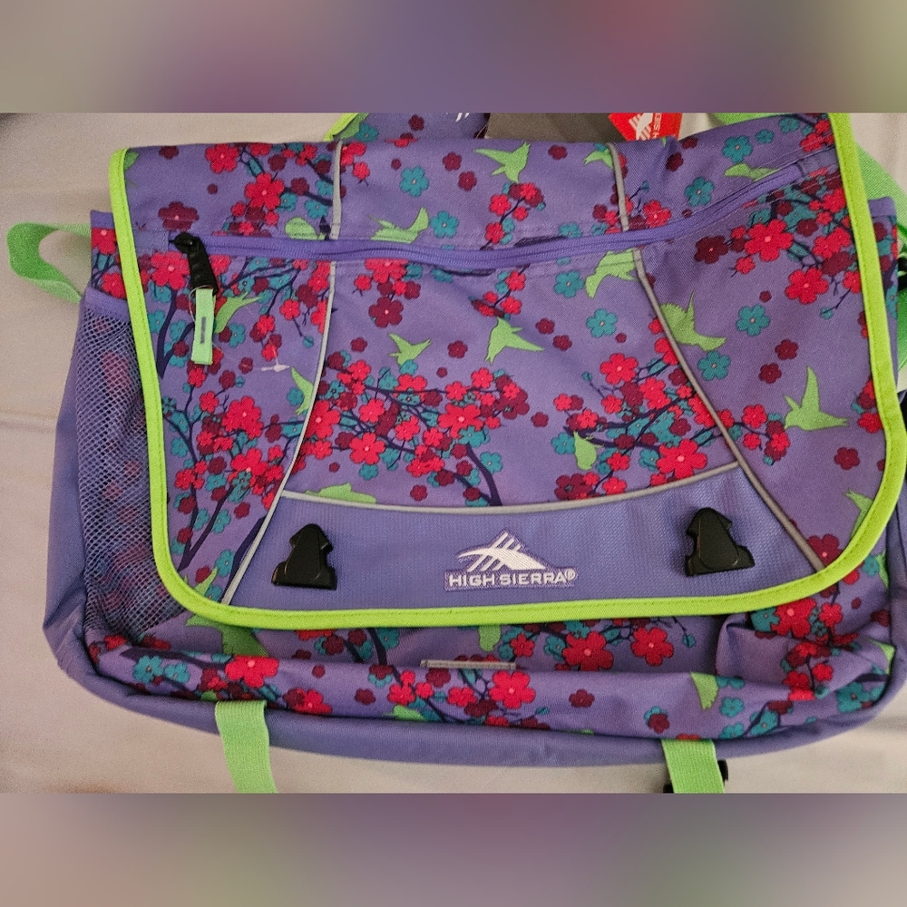 High Sierra Purple Floral Laptop Bag with Lime Trim